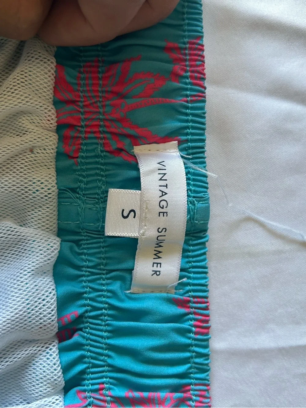 Vintage Summer Tropical Pineapple Palm Tree Swim Trunks Blue Pink Size Small